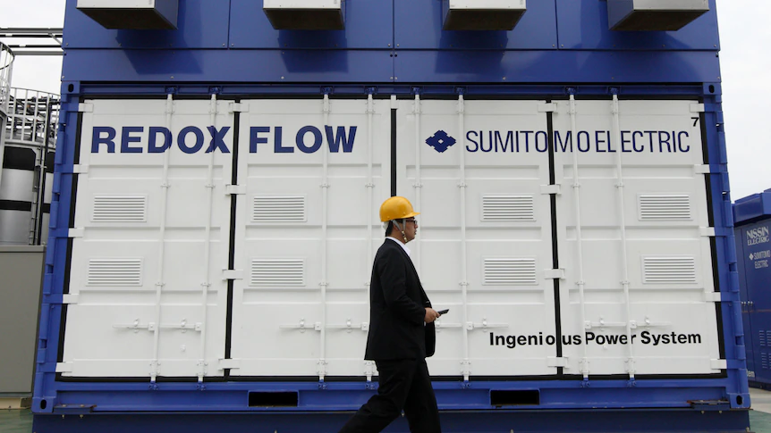 Vanadium flow batteries, like this one by Japanese company Sumitomo, are generally very, very big.(Supplied: Sumimoto)